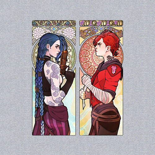 Мужской свитшот Ви и Джинкс - Аркейн / Меланж – фото 3