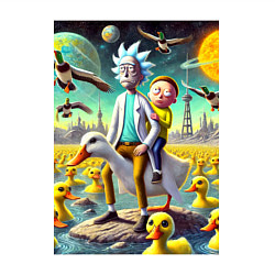 Свитшот хлопковый мужской Рик и Морти сидят на утке на одноимённой планете, цвет: белый — фото 2