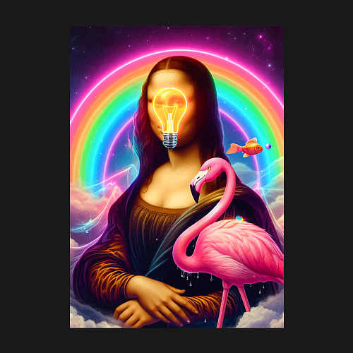 Мужской свитшот Мона Лиза - лампочка и розовый фламинго / Черный – фото 3