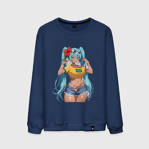 Мужской свитшот Miku Hatsune с цветком / Тёмно-синий – фото 1