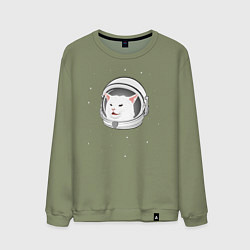 Свитшот хлопковый мужской Кот-мем в скафандре, цвет: авокадо