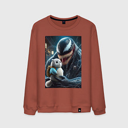 Свитшот хлопковый мужской Venom and funny kitten with backpack, цвет: кирпичный