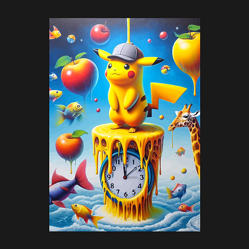 Мужской свитшот Funny Pikachu and fishes - surrealism / Черный – фото 3