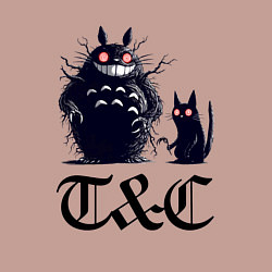 Свитшот хлопковый мужской Totoro and black cat - anime, цвет: пыльно-розовый — фото 2