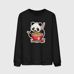 Свитшот хлопковый мужской Панда - сладкий поедатель лапши, цвет: черный