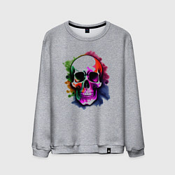 Свитшот хлопковый мужской Череп с красочными брызгами, цвет: меланж