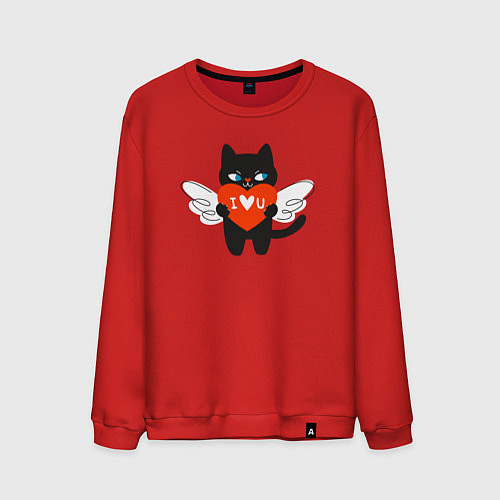 Мужской свитшот Ангельский котик / Красный – фото 1