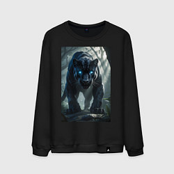 Свитшот хлопковый мужской Черная пантера крадётся в джунглях, цвет: черный