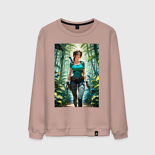 Мужской свитшот Лара Крофт в джунглях с пистолетами / Пыльно-розовый – фото 1