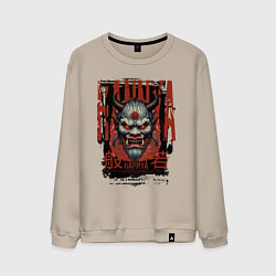 Свитшот хлопковый мужской Маска японского демона Хання, цвет: миндальный