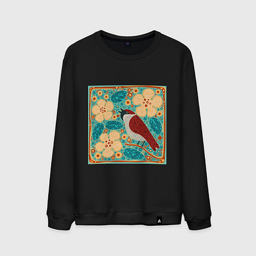 Мужской свитшот Воробей на ветке яблони / Черный – фото 1