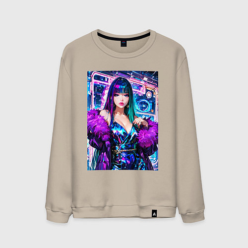 Мужской свитшот Девушка поп идол в мехах / Миндальный – фото 1