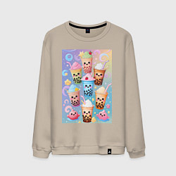 Мужской свитшот Улыбающиеся яркие разноцветные стаканчики с bubble