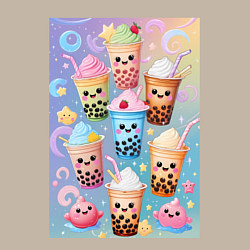 Свитшот хлопковый мужской Улыбающиеся яркие разноцветные стаканчики с bubble, цвет: миндальный — фото 2