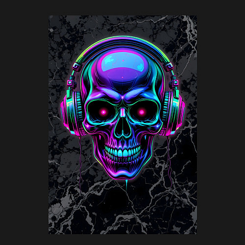 Мужской свитшот Неоновый череп в наушниках / Черный – фото 3
