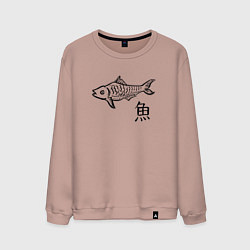 Свитшот хлопковый мужской Рыба с японским иероглифом, цвет: пыльно-розовый