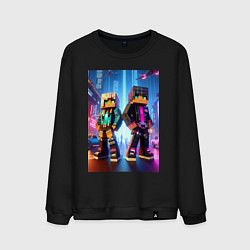 Свитшот хлопковый мужской Minecraft - characters neon glow, цвет: черный