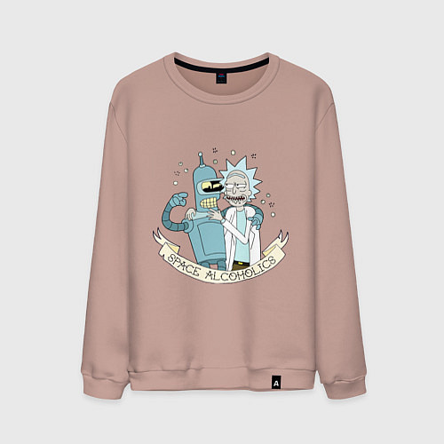 Мужской свитшот Bander and Rick - space alcoholics / Пыльно-розовый – фото 1