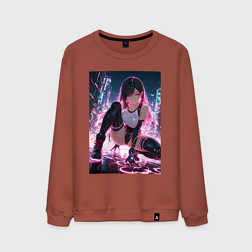 Мужской свитшот Тифа Локхарт из Final Fantasy VII в стиле киберпан / Кирпичный – фото 1