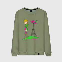 Свитшот хлопковый мужской Прогулка по Парижу, цвет: авокадо