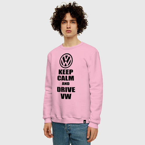 Мужской свитшот Keep Calm & Drive VW / Светло-розовый – фото 3