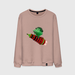 Свитшот хлопковый мужской Зеленый монстр на красной ракете, цвет: пыльно-розовый