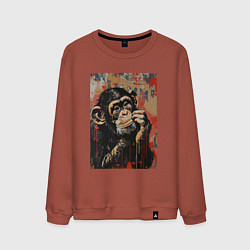 Свитшот хлопковый мужской Задумчивая обезьянка, цвет: кирпичный