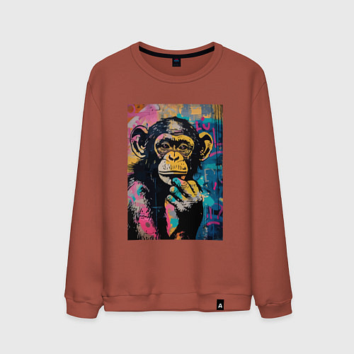 Мужской свитшот Cute monkey / Кирпичный – фото 1
