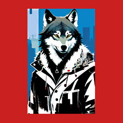 Свитшот хлопковый мужской Волк в мегаполисе - нейроарт, цвет: красный — фото 2