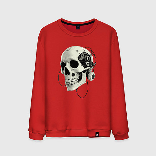 Мужской свитшот Кибернетический череп с проводами / Красный – фото 1