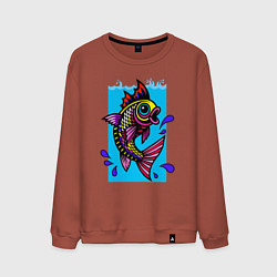 Свитшот хлопковый мужской Рыбка в воде, цвет: кирпичный