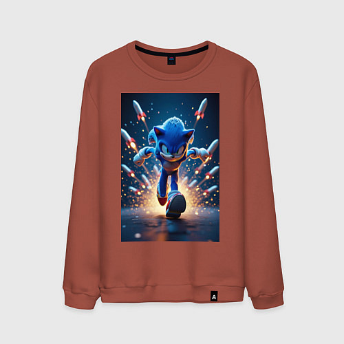 Мужской свитшот Соник убегает от ракет / Кирпичный – фото 1