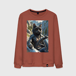 Свитшот хлопковый мужской Кот за рулем кабролета, цвет: кирпичный