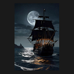 Свитшот хлопковый мужской Пиратский корабль в шторм, цвет: черный — фото 2