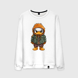 Свитшот хлопковый мужской Утёнок в куртке с капюшоном, цвет: белый
