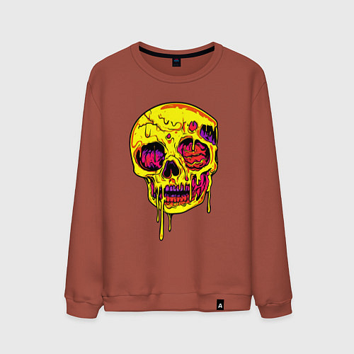 Мужской свитшот Желтый растекшийся череп / Кирпичный – фото 1