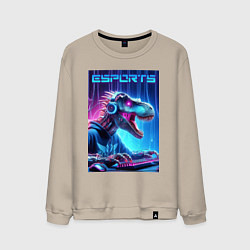 Мужской свитшот Tyrannosaurus is esports player - neon glow