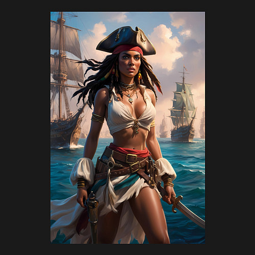 Мужской свитшот Пиратка на фона флотилии кораблей / Черный – фото 3