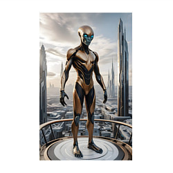 Свитшот хлопковый мужской Инопланетянин в городе будущего, цвет: белый — фото 2