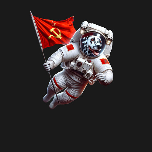 Мужской свитшот Далматинец космонавт с красным флагом СССР / Черный – фото 3