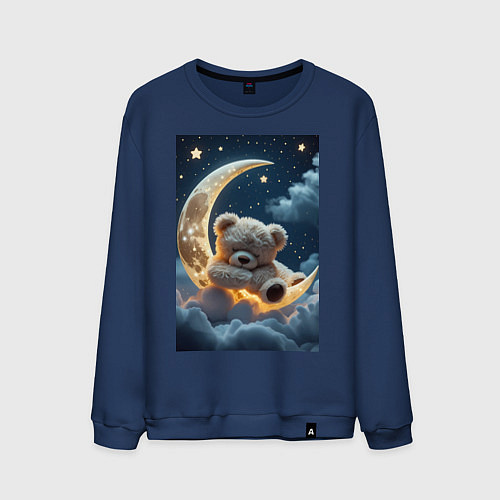 Мужской свитшот Плюшевый мишка сидит на Луне / Тёмно-синий – фото 1