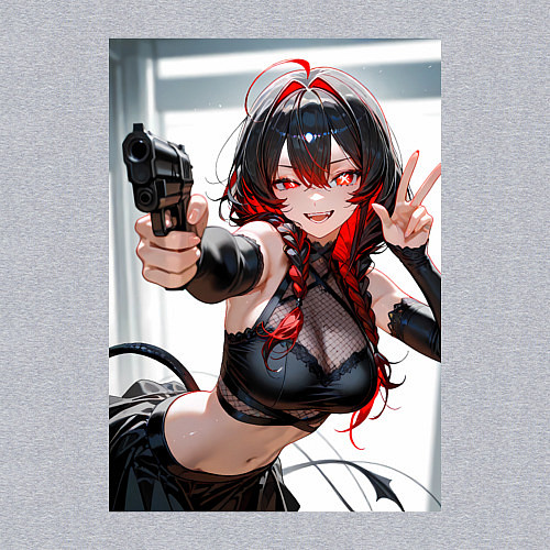 Мужской свитшот Девушка-демон с пистолетом / Меланж – фото 3