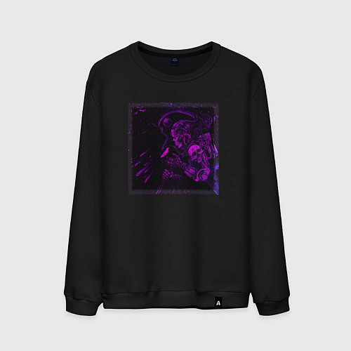 Мужской свитшот Самурай неоновый киборг / Черный – фото 1