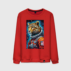 Свитшот хлопковый мужской Леопард бравый космонавт - нейроарт, цвет: красный