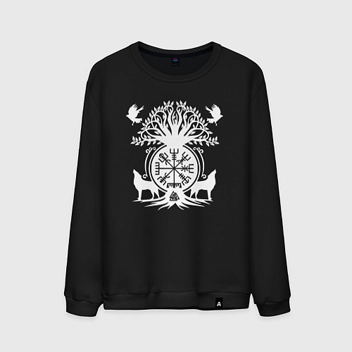 Мужской свитшот Мистические спутники воина с символикой вегвизир / Черный – фото 1
