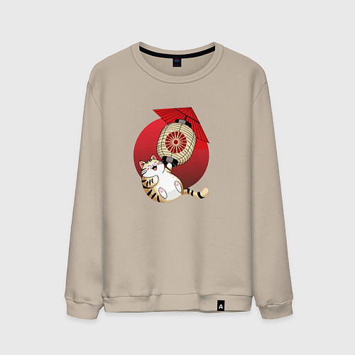 Мужской свитшот Летящий кот на фонарике / Миндальный – фото 1