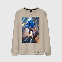 Свитшот хлопковый мужской Соник убегает от летящих ракет, цвет: миндальный