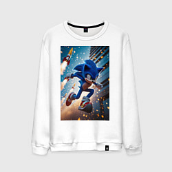Свитшот хлопковый мужской Соник убегает от летящих ракет, цвет: белый