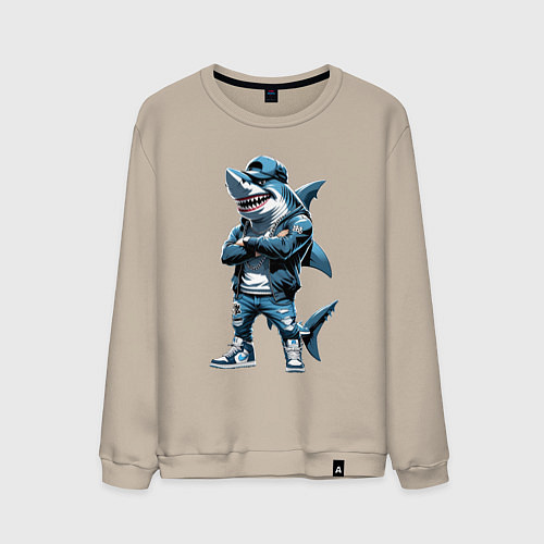 Мужской свитшот Акула в кепке / Миндальный – фото 1