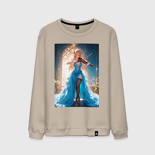 Мужской свитшот Девушка в вечернем платье играет на скрипке / Миндальный – фото 1